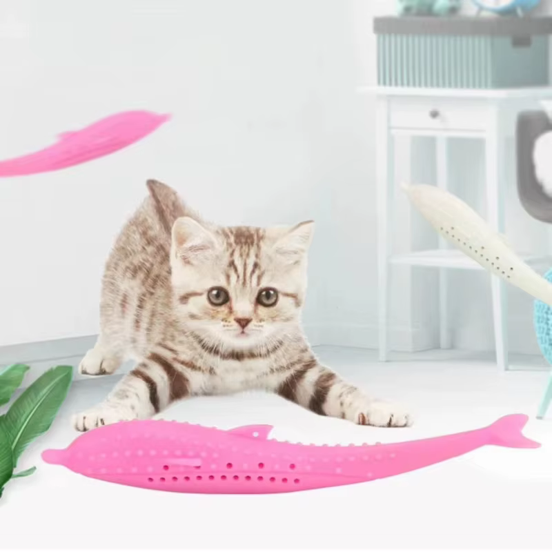Juguete interactivo de silicona con forma de pez para gatos y cepillo - imagen 5