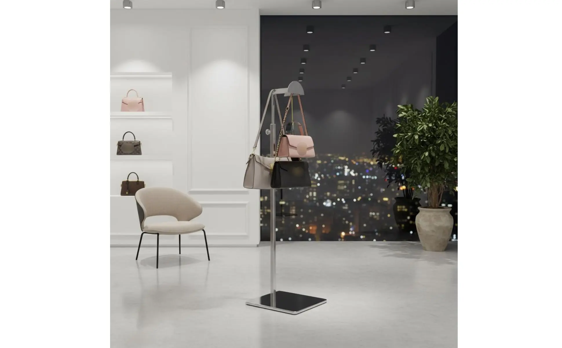 Soporte de exhibición para bolsos de acero inoxidable