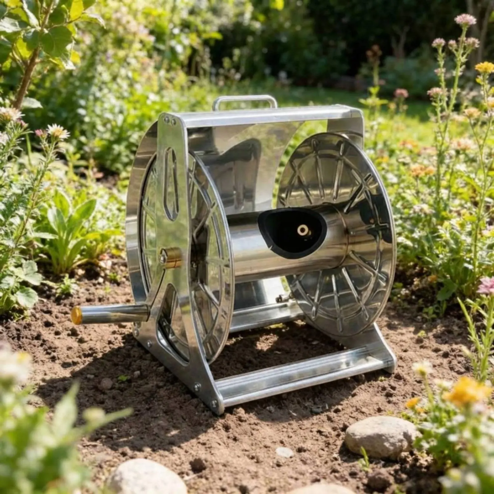 Carrete enrollador de manguera giratorio 360° de pared, acero inox - imagen 5