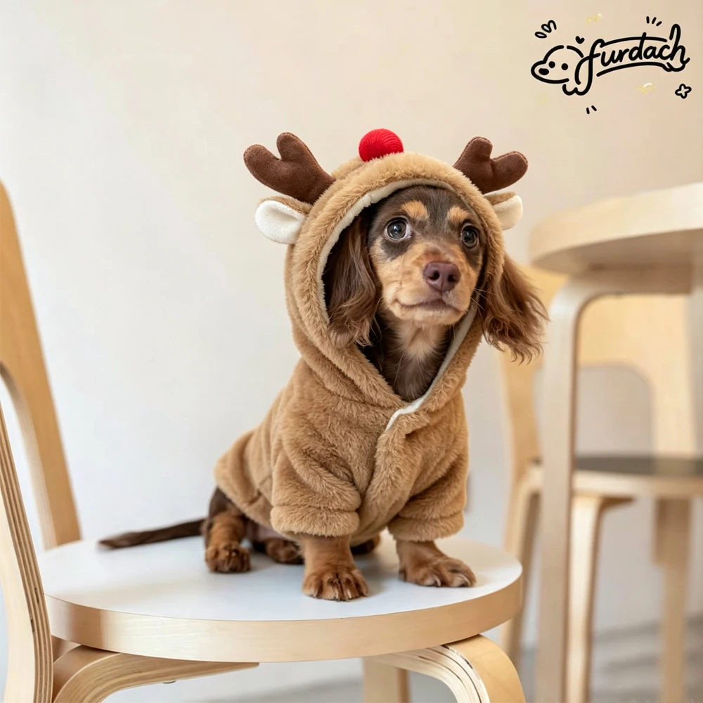 Sudadera con capucha navideña para perro salchicha, forro polar - imagen 2