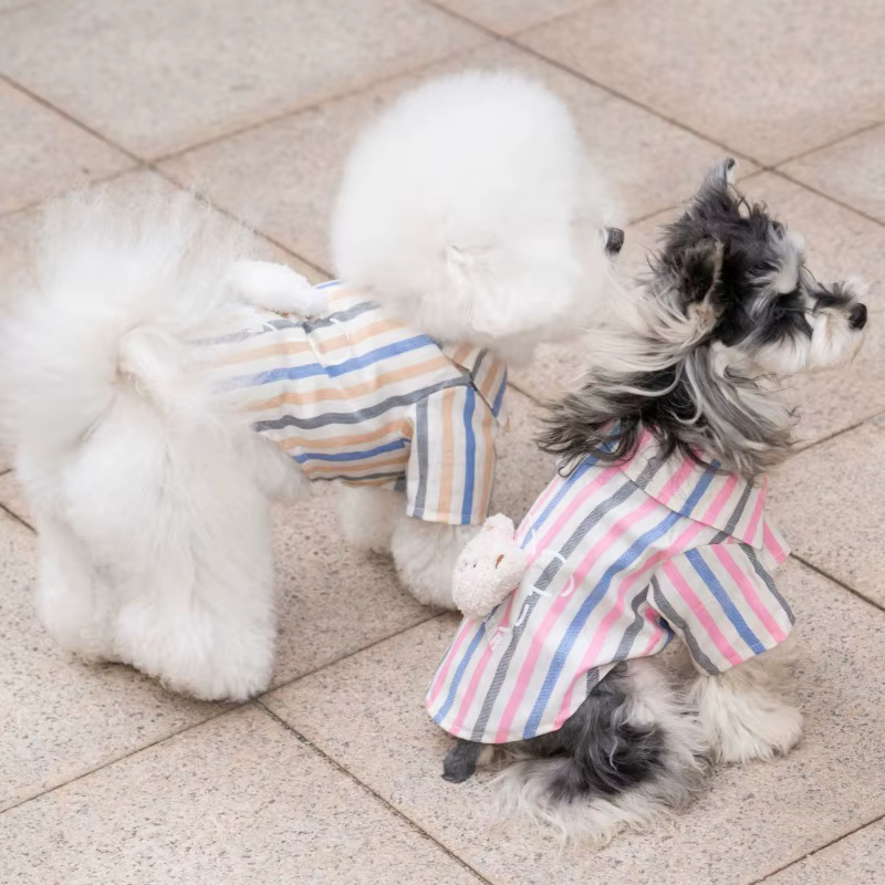 Camisa veraniega a rayas con oso para perro Yorkie y gato pequeño