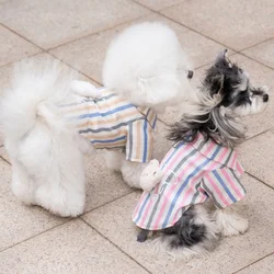 Camisa veraniega a rayas con oso para perro Yorkie y gato pequeño