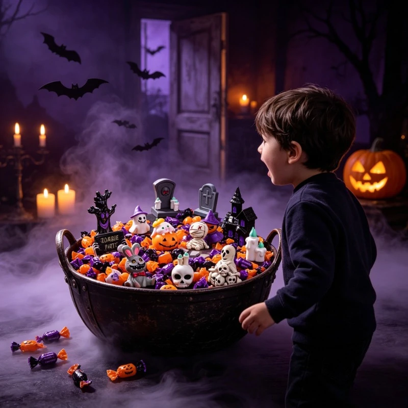 Figuras decorativas de Halloween dispuestas para micropaisajes y decoración DIY de casa encantada