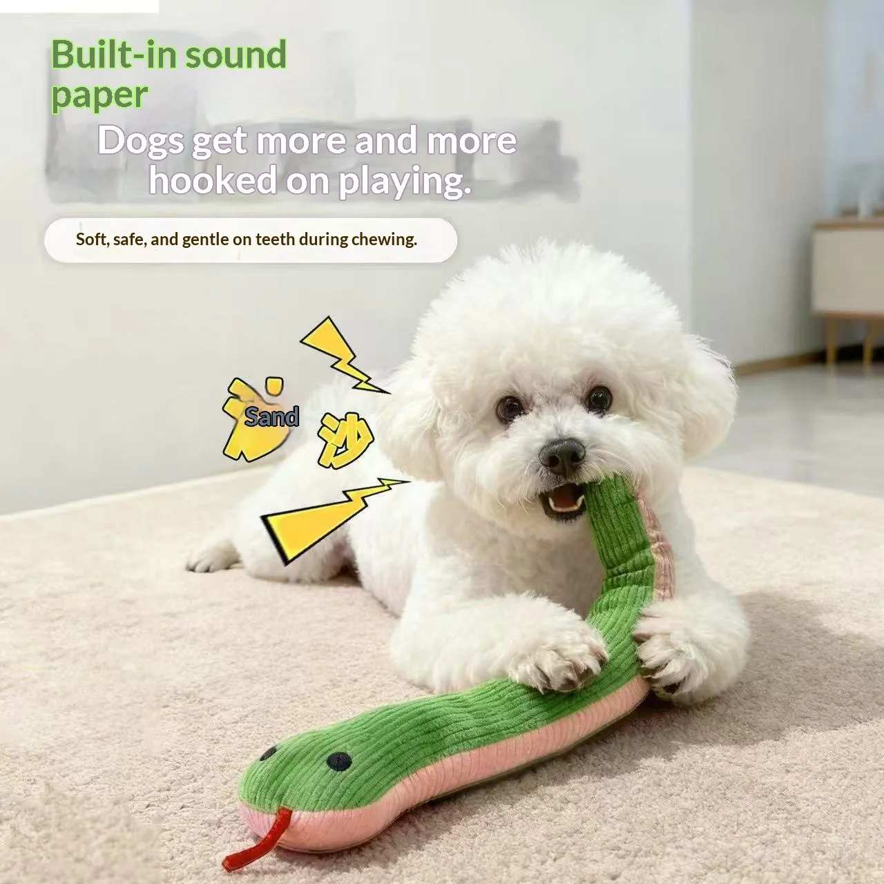 Juguete serpiente verde para perros antiaburrimiento masticar crujiente