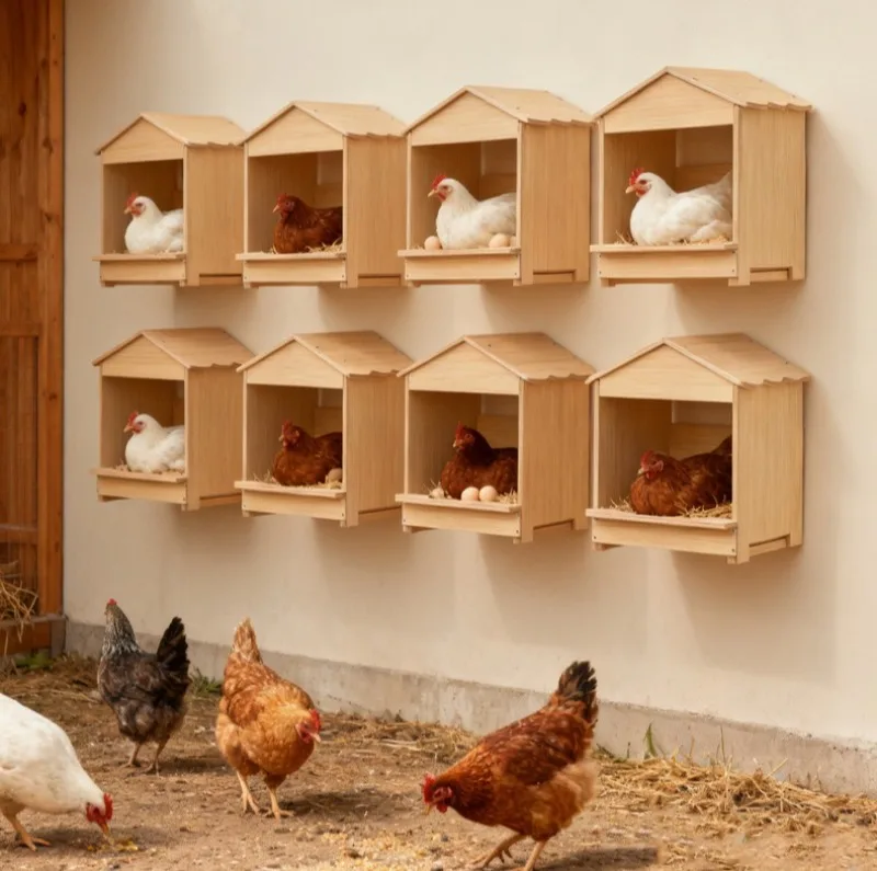 Detalle del diseño tipo nido para gallinas