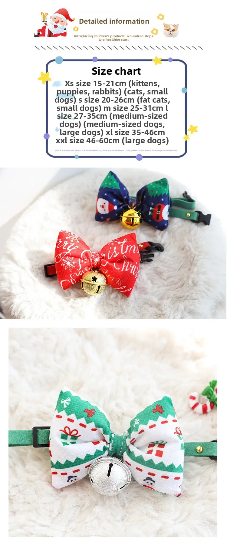 Collar navideño decorativo para mascotas con lazo rojo festivo