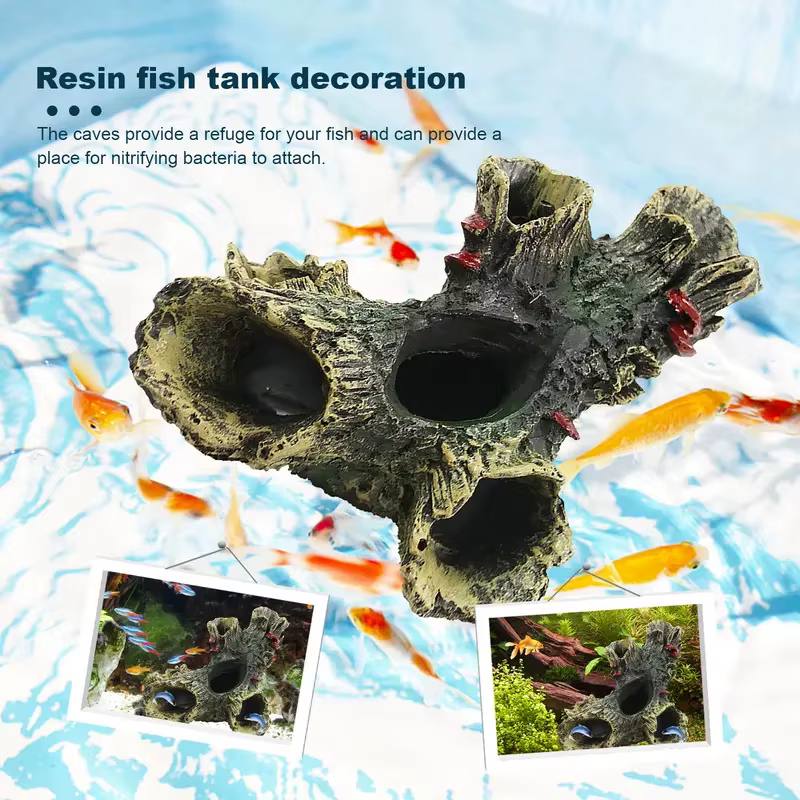 Decoración de acuario tronco de resina con cueva escondite para peces - imagen 3