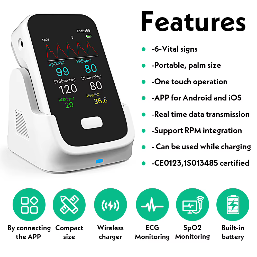 Monitor multiparámetro portátil PM6100 – ECG, SpO2 y NIBP con app Bluetooth - imagen 2