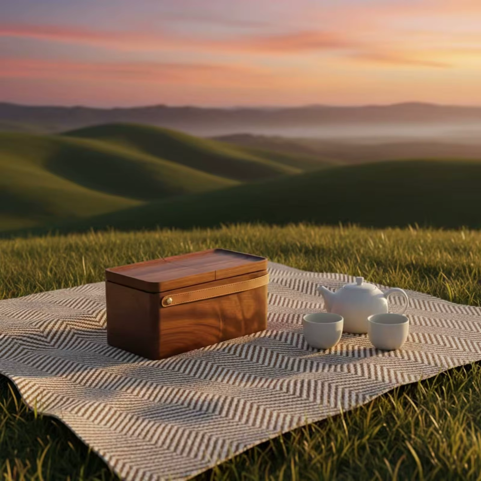 Caja organizadora de madera de nogal portátil – Almacén compacto de té para exterior - imagen 4