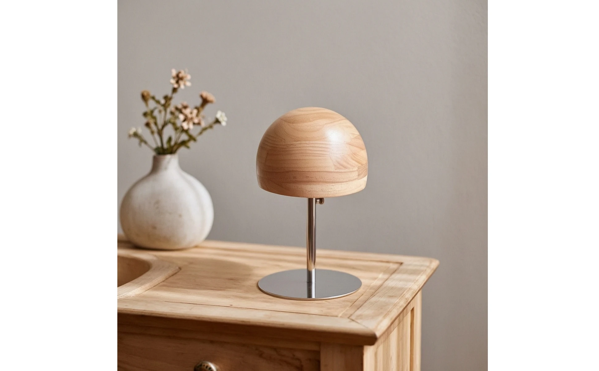 Detalle del poste ajustable y cúpula de madera