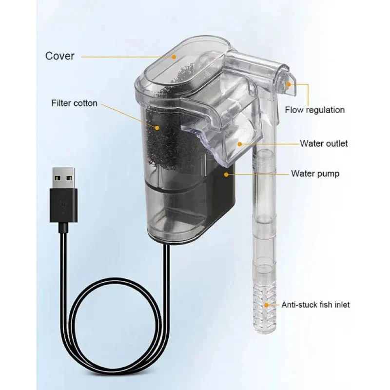 Filtro colgante USB con bomba de oxígeno para peceras pequeñas - imagen 2