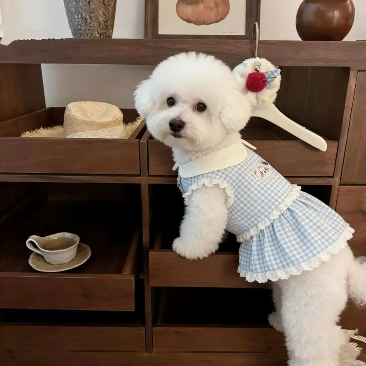 Vestido de encaje con cuadros para perros pequeños: ropa de princesa - imagen 3