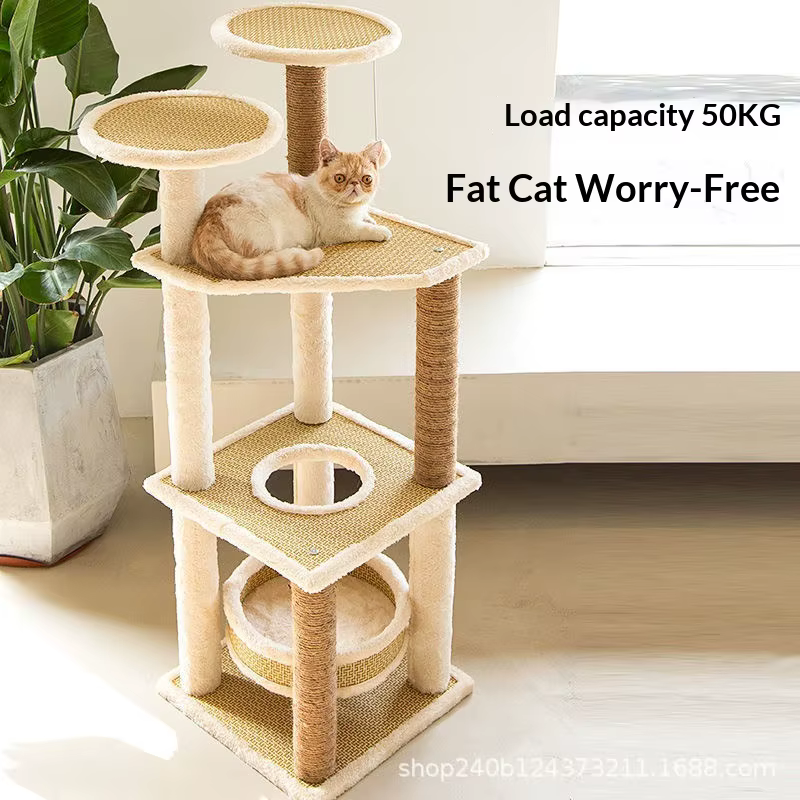 Árbol rascador para gatos con cama, plataforma y postes de sisal