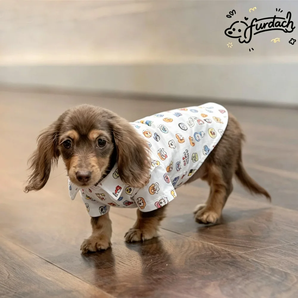 Camiseta algodón con botones para perro Dachshund con mangas, primavera
