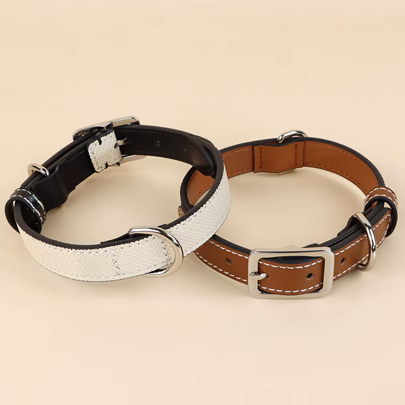 Collar de cuero genuino ajustable de dos tonos para perros - imagen 4