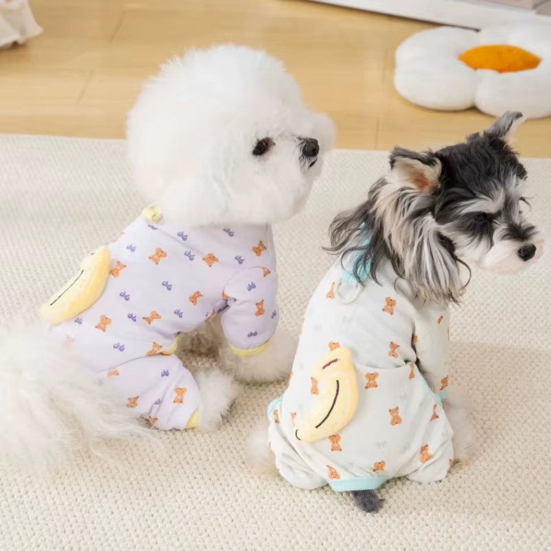 Pijama perro y gato con estampado de oso, mono suave para mascotas