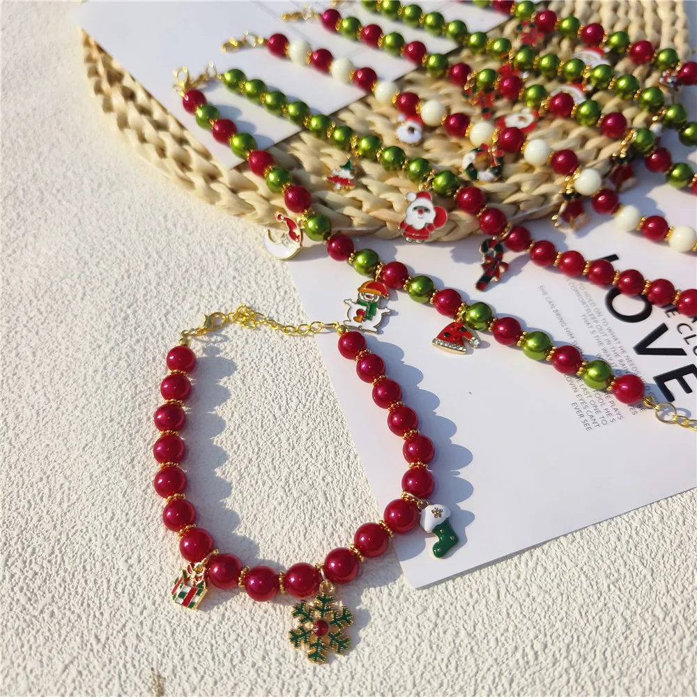 Collar navideño vintage para gatos y perros – Papá Noel perlas - imagen 2