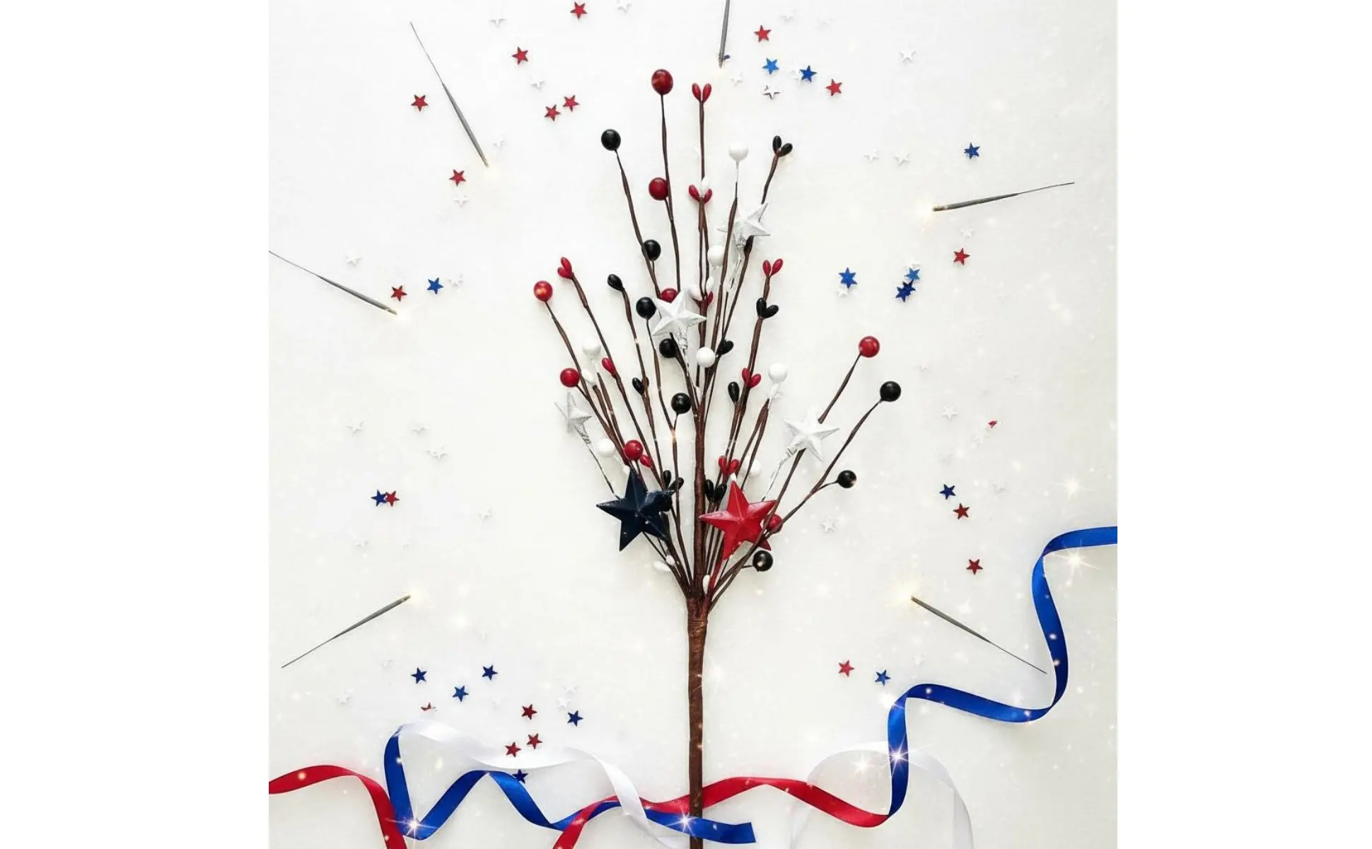 Detalle de bayas rojas, blancas y azules con estrellas patrióticas