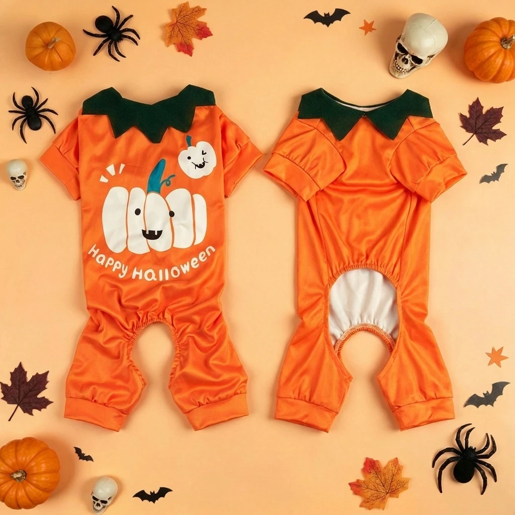 Pijama perro diseño calabaza uso otoñal