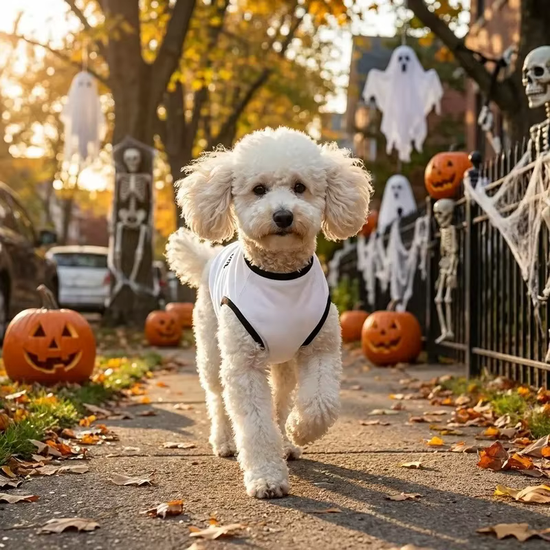 Camiseta Halloween para perros y gatos, diseño bruja, blanca con negro - imagen 2