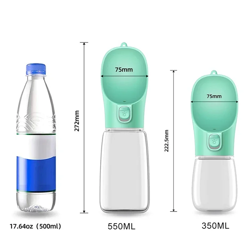 Botella de agua portátil con cuenco integrado para mascotas