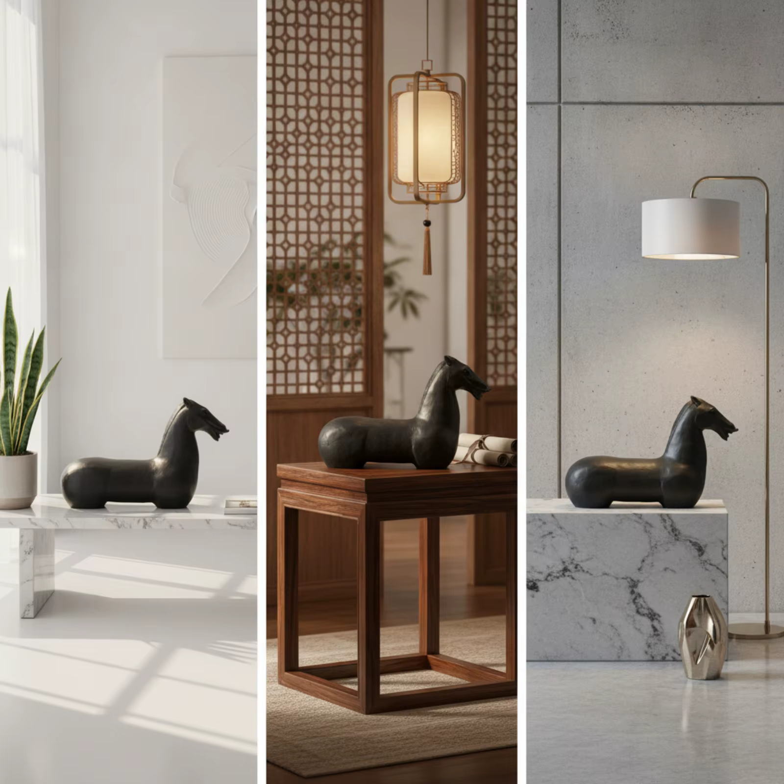 Figura de caballo minimalista brillante para gatos y perros de mesa