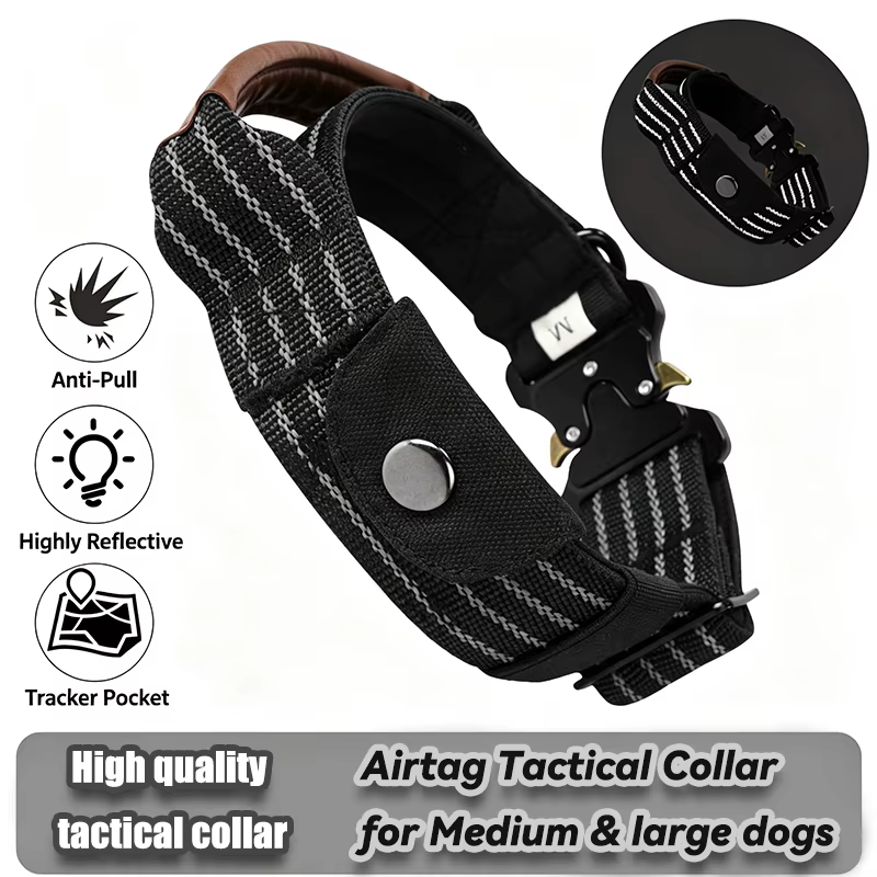 Collar táctico reflectante para perros grandes con soporte Airtag - imagen 5