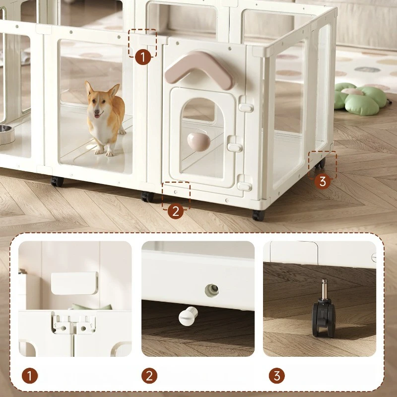 Corral portátil para perros con ruedas jaula interior fácil de limpiar - imagen 4