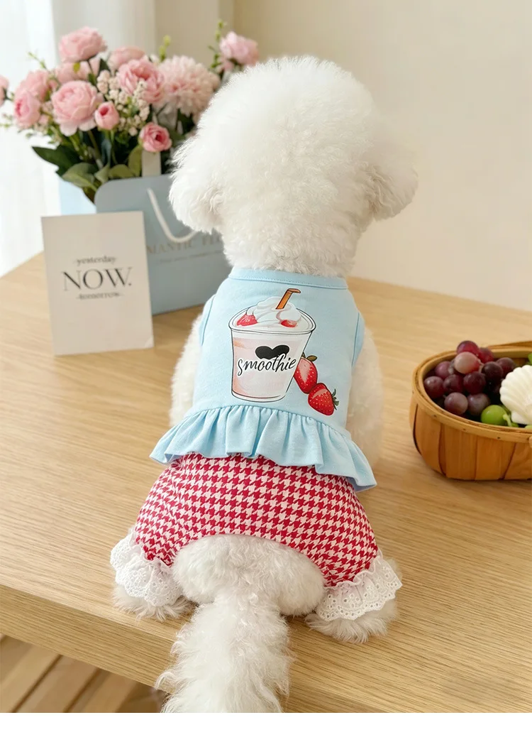 Pijama para perro a cuadros con chaleco suave para cachorros - imagen 4