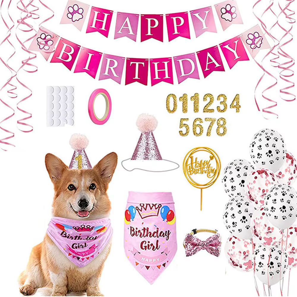 Kit fiesta cumpleaños para perro con sombrero, pancarta y globos - imagen 2