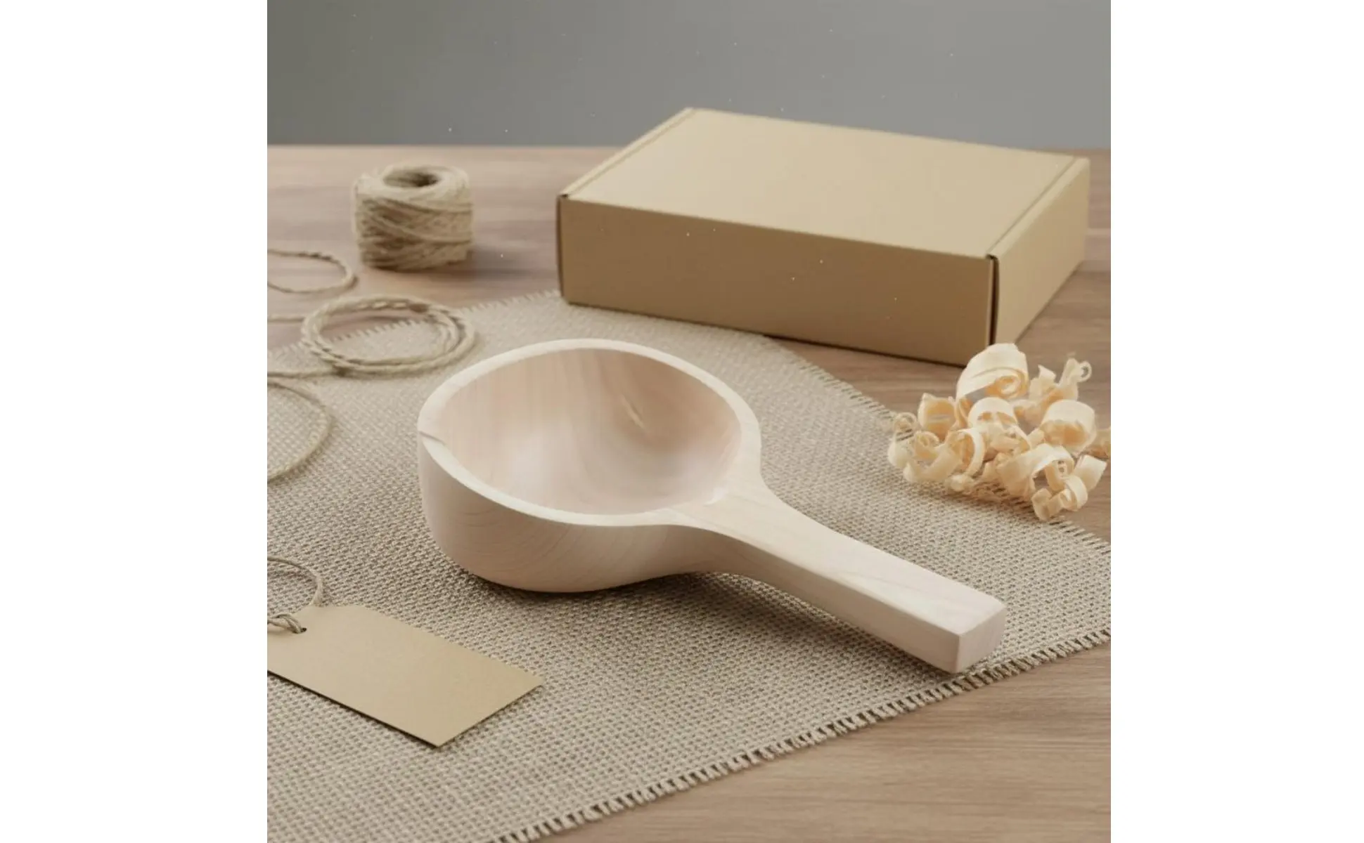 Cucharón de madera aromática artesanal con textura de veta