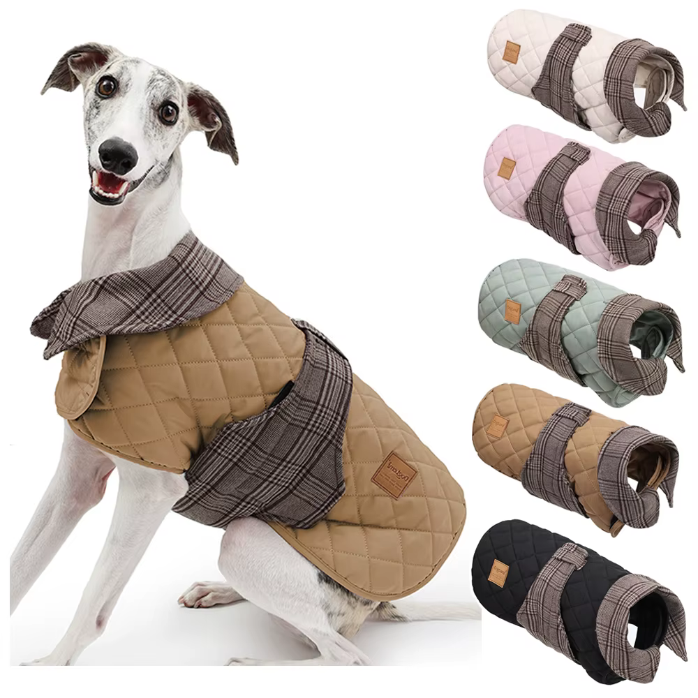Abrigo para perros cálido a cuadros vintage, cortaviento acolchado - imagen 3