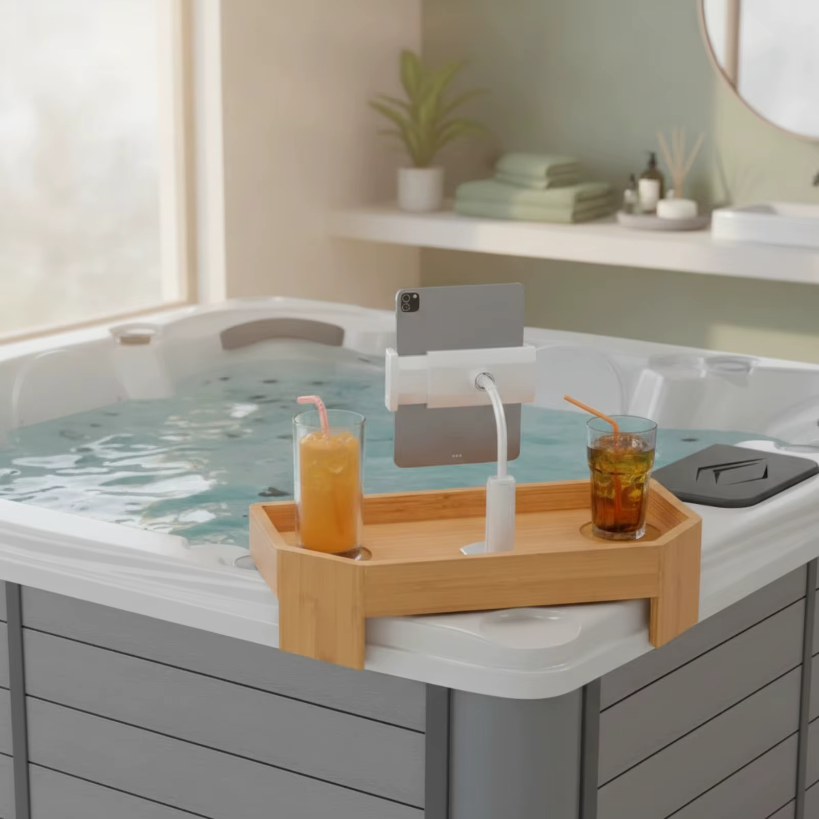 Bandeja Bañera Ajustable para Gatos y Perros – Organizador de Bambú con Soporte Tablet - imagen 3