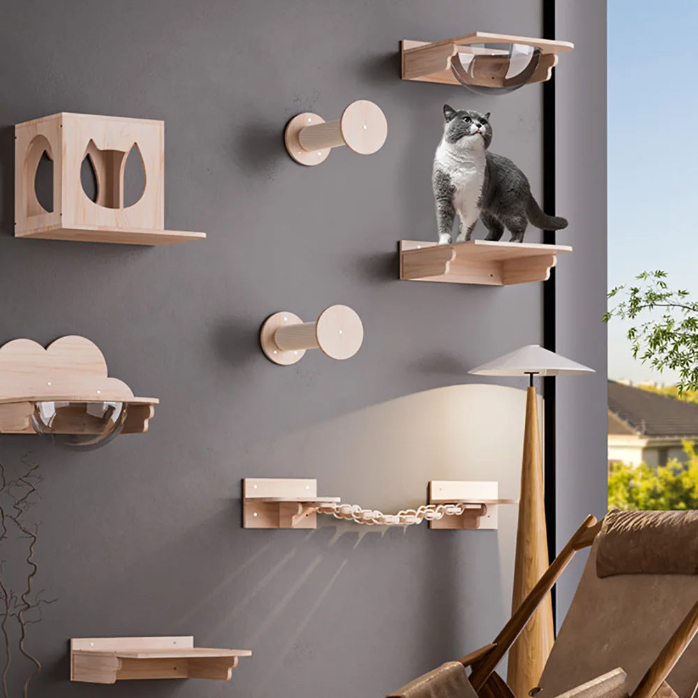 Estantes para gatos montados en pared con poste rascador y hamaca - imagen 2