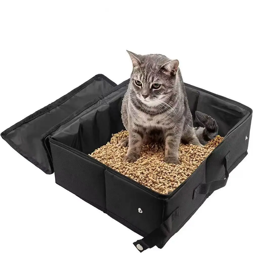Caja de arena portátil impermeable de tela plegable para gatos - imagen 3