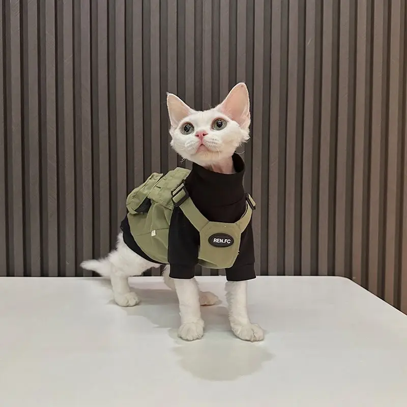 Conjunto ropa para gato y perro mini Sphynx: camiseta y chaleco cargo