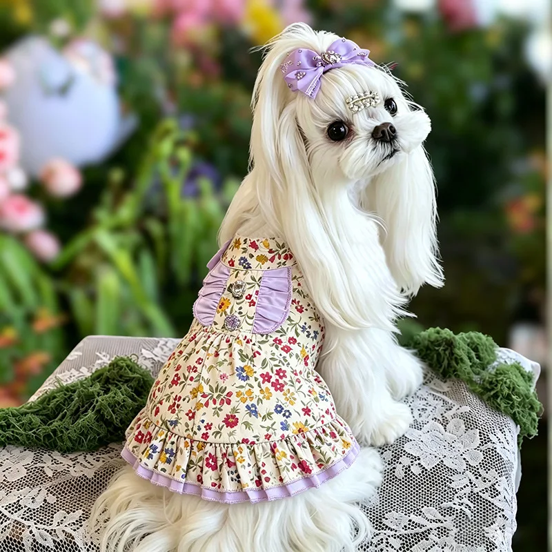 Disfraz vestido princesa con flores y lazo para perros pequeños - imagen 5