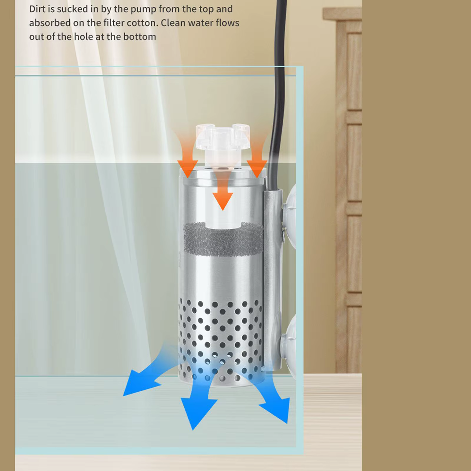 Skimmer eléctrico de superficie en acuario pequeño