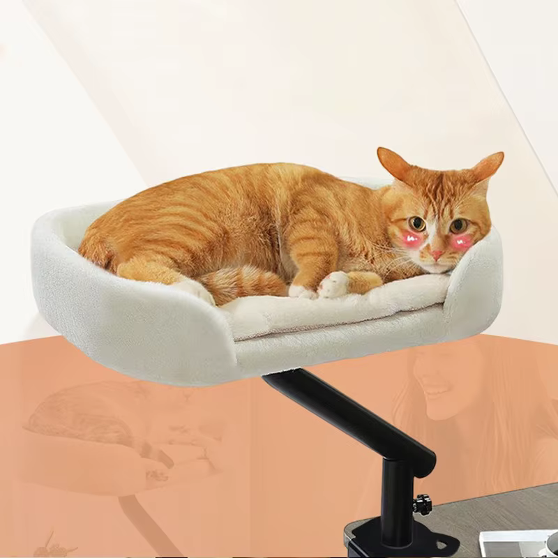 Cama para gato de escritorio con soporte giratorio 360° y cojín - imagen 3