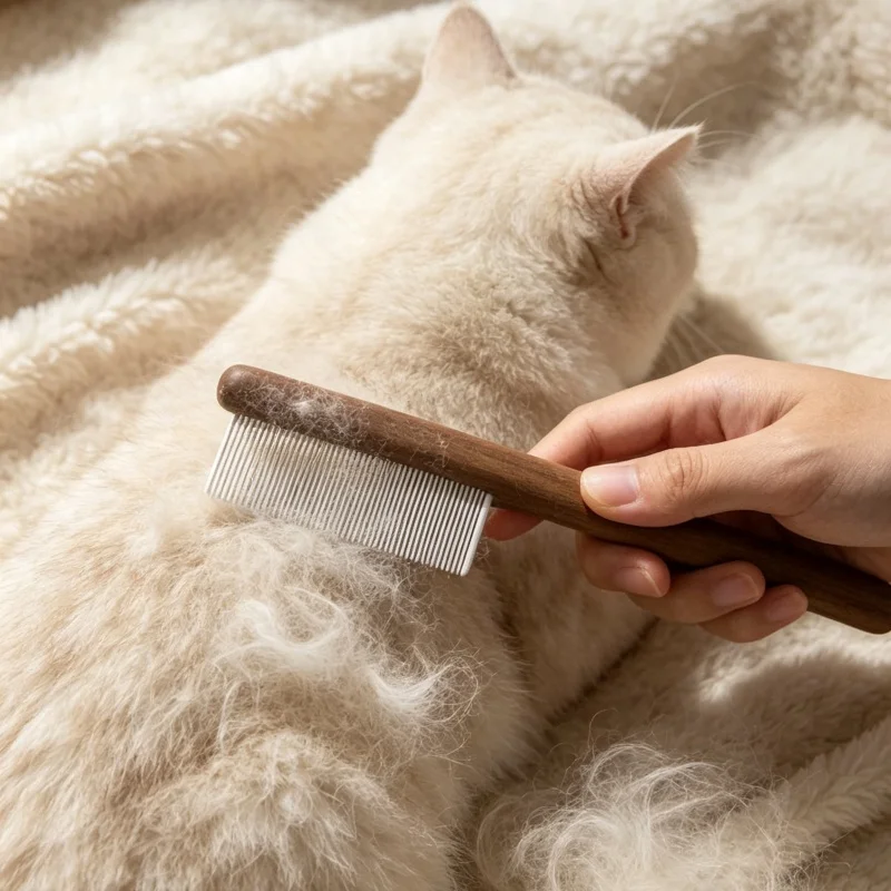 Cepillo pelador de acero inoxidable con mango madera para gatos y perros - imagen 2