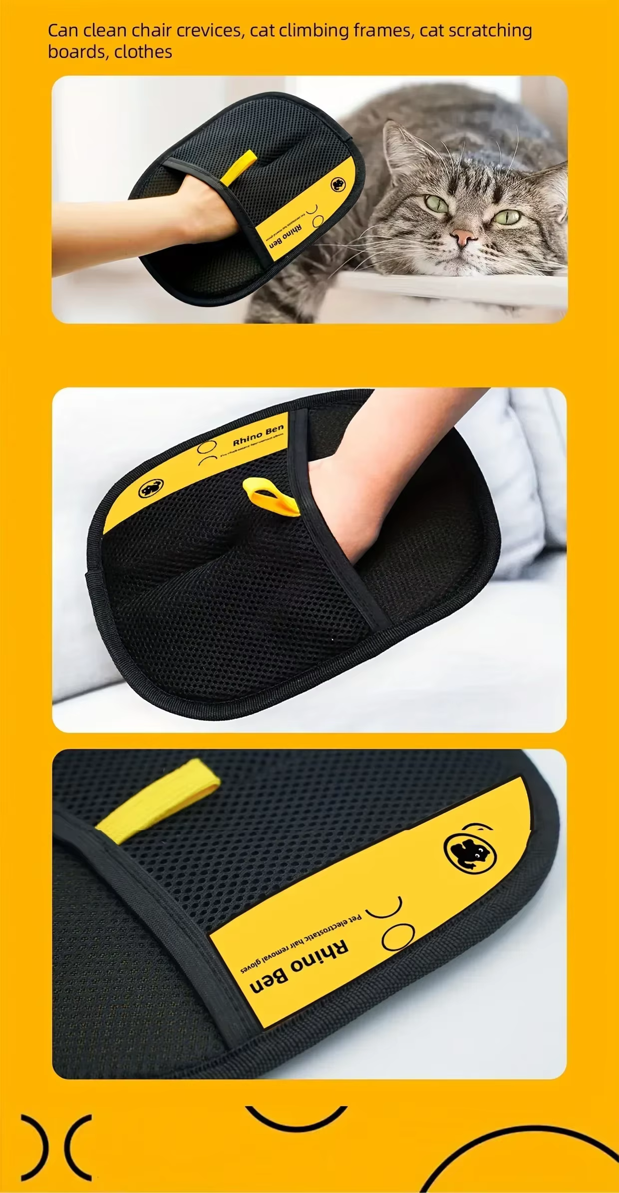Guantes de aseo felino y canino en uso