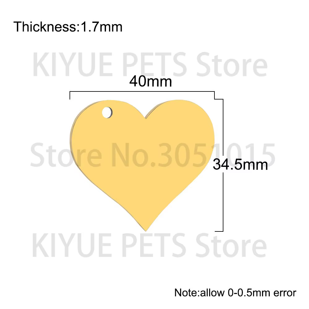 Placa identificación perro acero inoxidable - Forma corazón personalizable