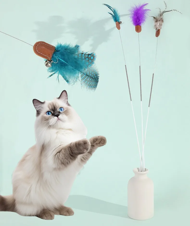 Juguete para gatos con plumas y mango de resorte