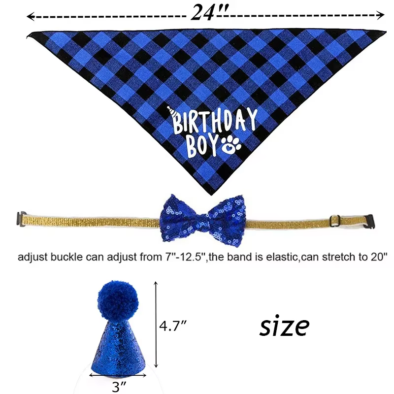 Bandana triangular a cuadros azul y rosa para mascotas