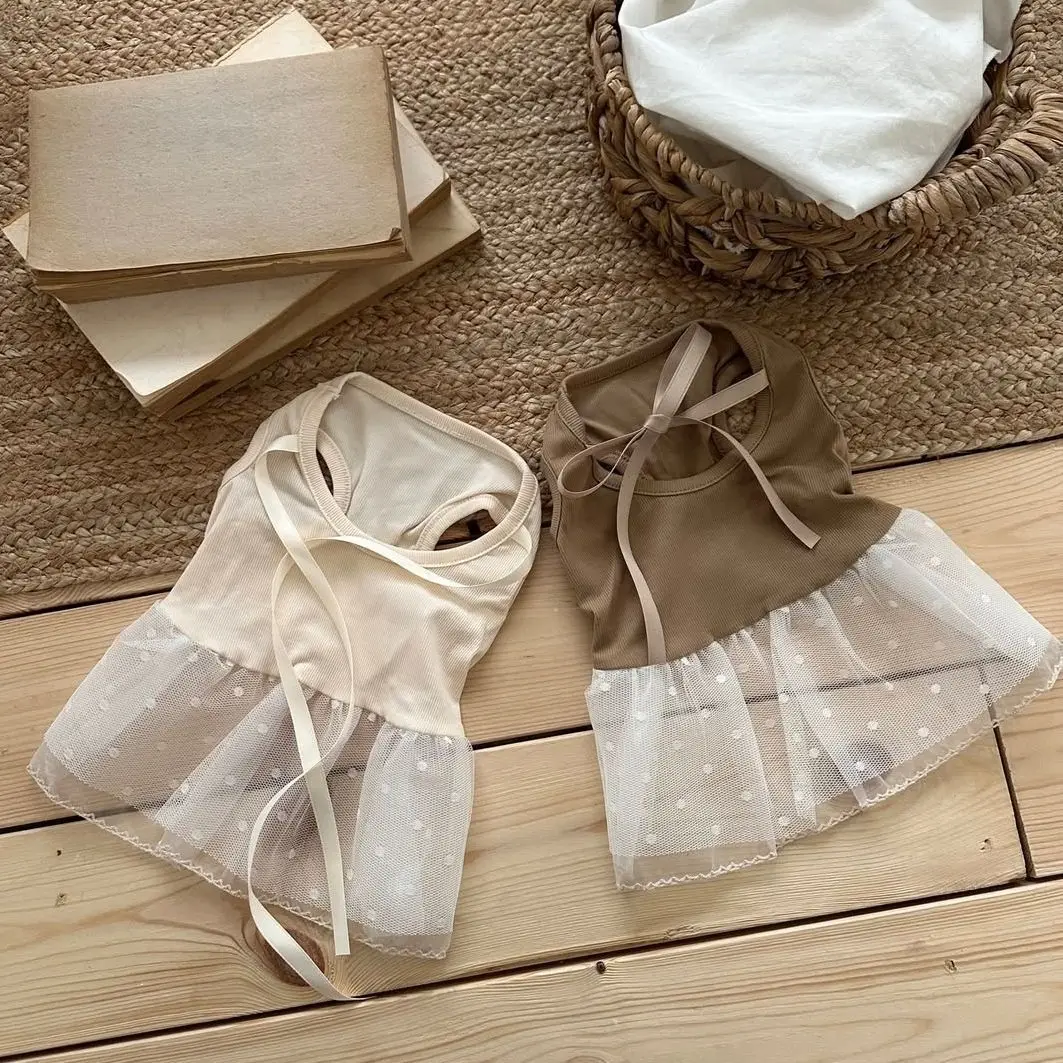 Vestido de encaje con lazo para perros pequeños, primavera y verano - imagen 2