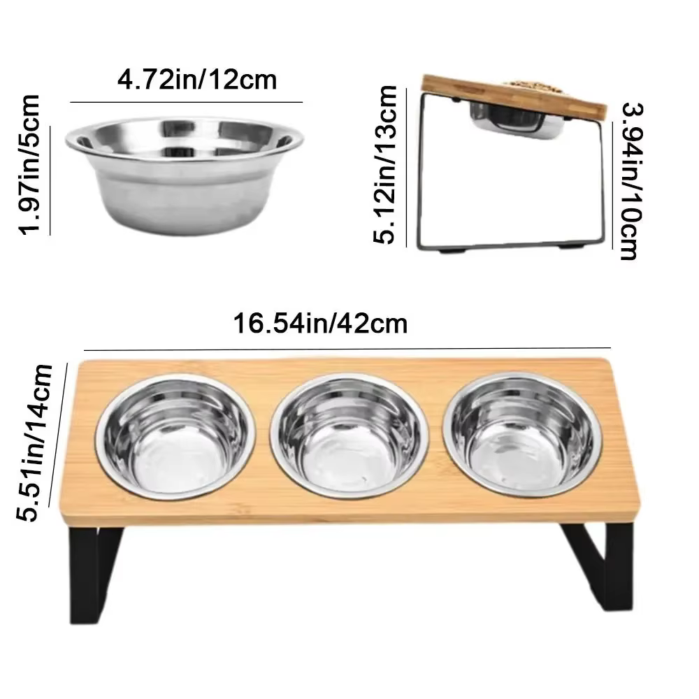 Comedero elevado para gatos con base de madera y acero inoxidable - imagen 4