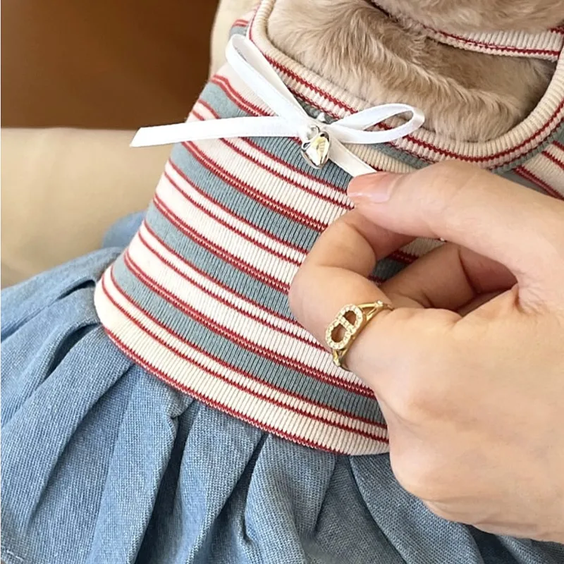 Vestido de verano a rayas para perros Yorkshire – conjunto - imagen 4
