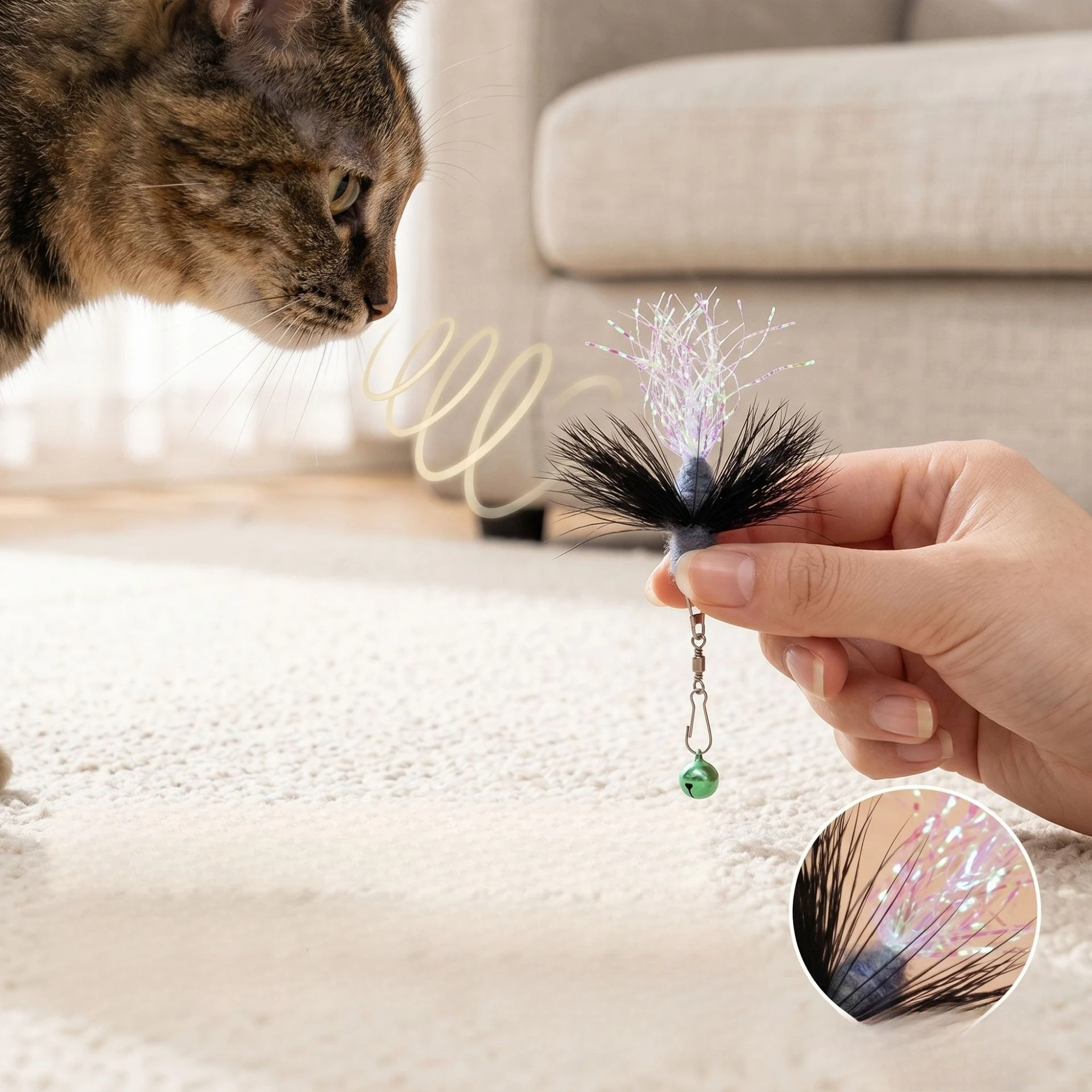 Varita de juguete felpa con insectos para gatos, cabezas cambiables - imagen 5