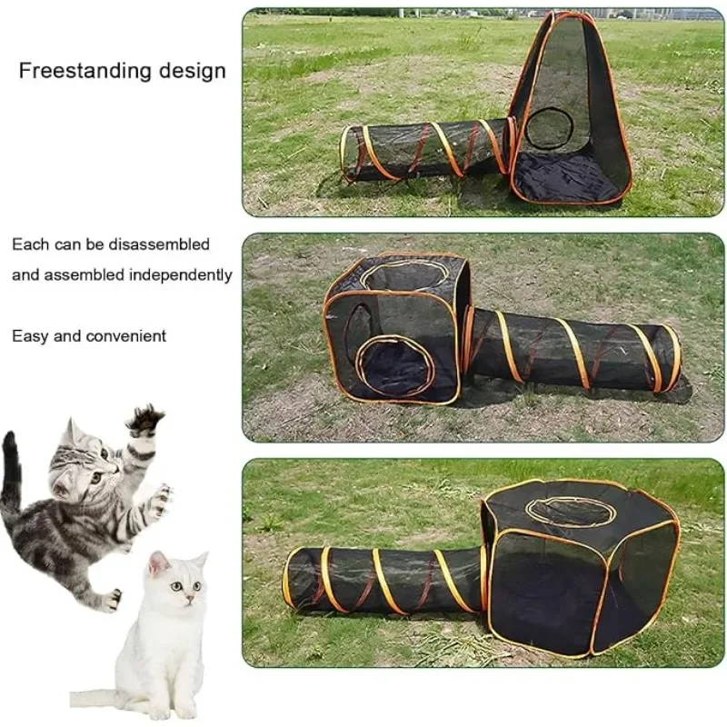 Valla plegable 6 en 1 para gatos con túnel – Corralito interior y exterior - imagen 5