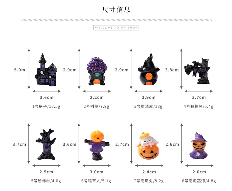 Figuras de Halloween sobre superficie decorada con hojas secas y elementos otoñales